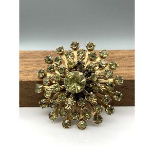 Vintage Dimensional Crystal Flower Brooch, Gold Tone Estate Riveted 3D Chaton